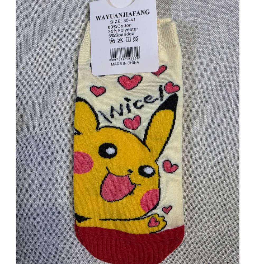 Pikachu Pokemon Hearts Cotton Blend Ankle Socks Yellow Red Size 35-41 NEW